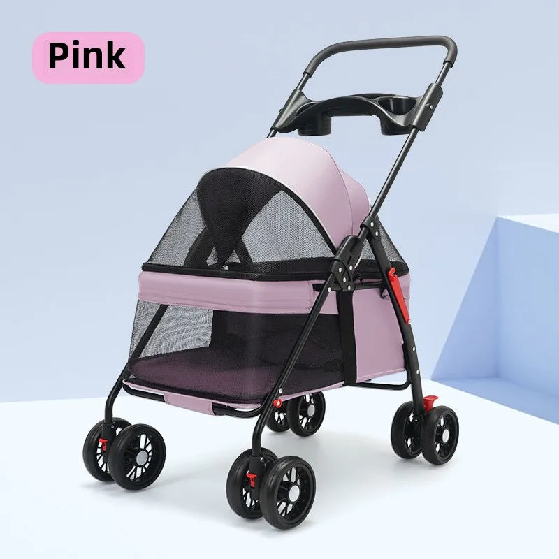 Foldable Lightweight Pet Stroller for Small Dogs & Cats — 15 kg (33 lb) Capacity, 56×35×77 cm (22×14×30 in) Basket