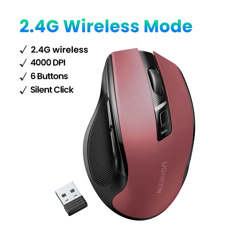 Wireless Bluetooth 5.0 Mouse — Ergonomic Silent 4000 DPI Dual Mode (2.4GHz) 6-Button for Laptop, MacBook, Tablet, PC