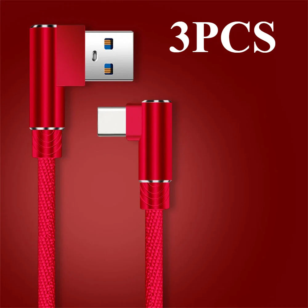 40W 5A USB-A to USB-C Fast Charging Braided Right-Angle Cable — 90° Data & Phone Charger for iOS and Android Smartphones