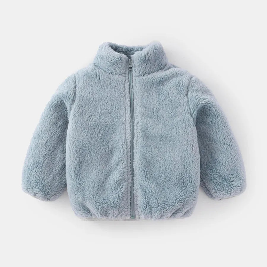 Toddler & Kids Plush Winter Coat – Warm Corduroy Turtleneck Zipper Jacket, Unisex (Ages 1-6 Years)
