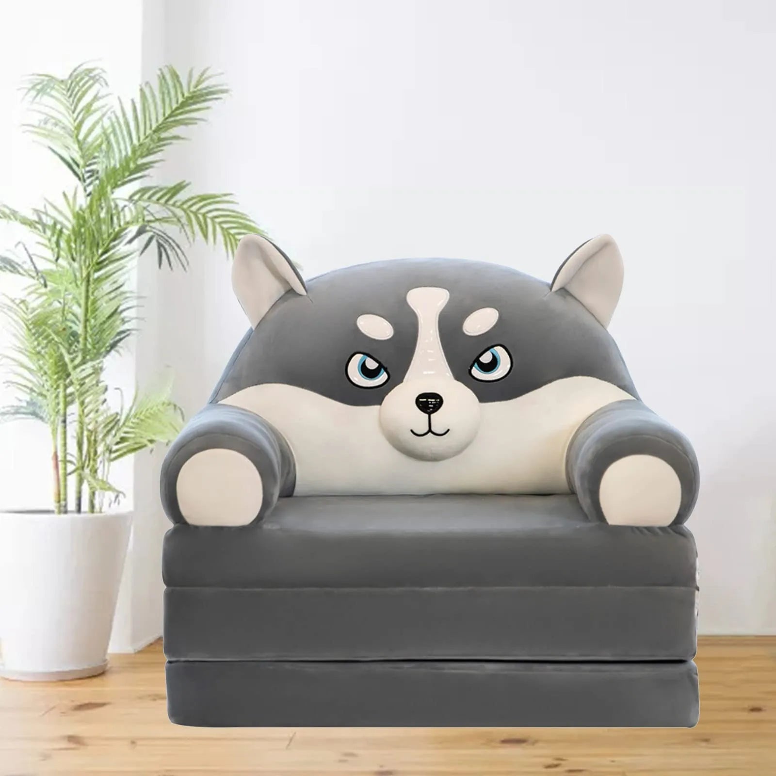 Plush Foldable Kids Sofa Bed 2-in-1 Cartoon Armchair with Removable Washable Cover
