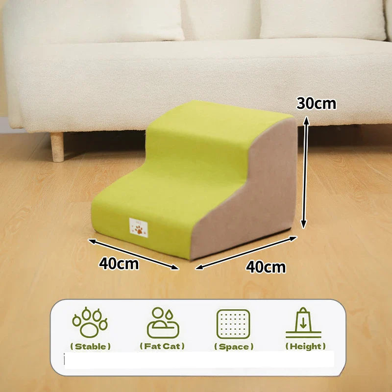 2/3-Step Pet Stairs Ramp for Dogs and Cats – Memory Foam with Removable Washable PU Cover, Sofa Trainer Stairs