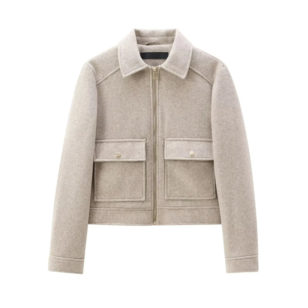 Women's Zipper Jacket - Short Winter Coat with Pockets, Long Sleeve Casual Street Outerwear