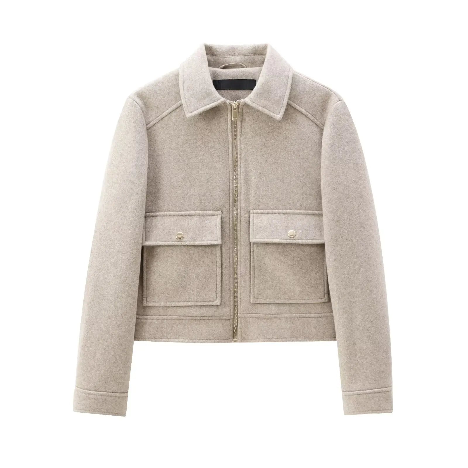 Women's Zipper Jacket - Short Winter Coat with Pockets, Long Sleeve Casual Street Outerwear