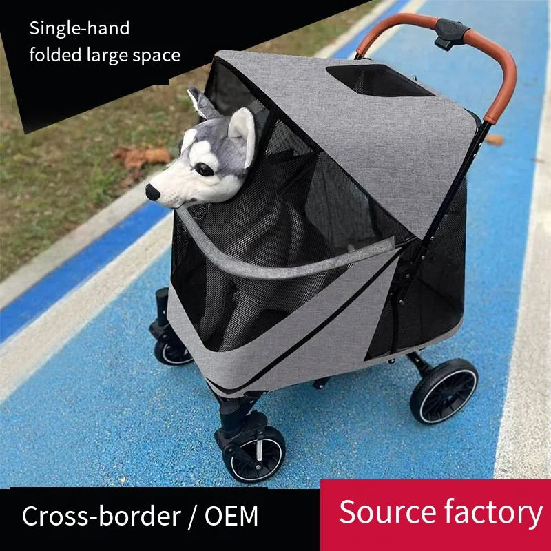 Foldable Pet Stroller for Medium to Large Dogs — 55 kg (121 lb) Load Capacity, Spacious Cabin for Senior Pets