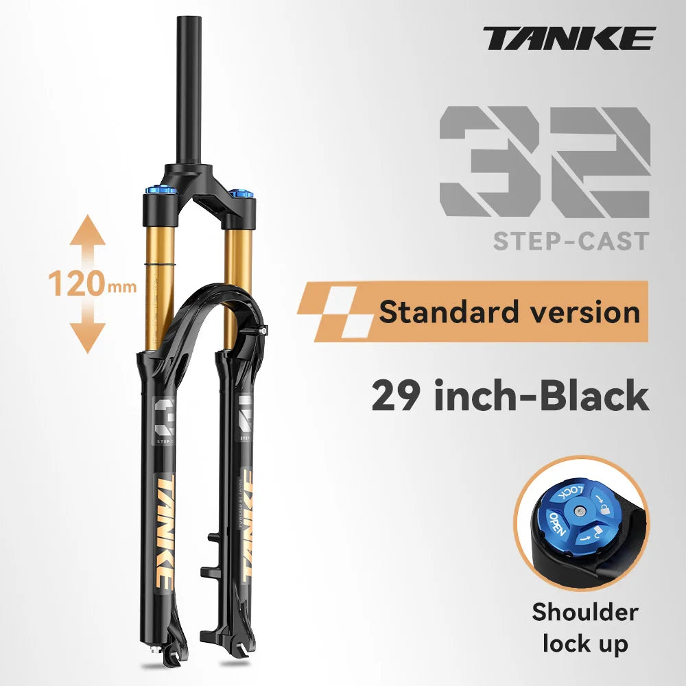 MTB Air Front Suspension Fork 120mm (4.7in) Travel Rebound Adjustable, 26/27.5/29-inch Straight Steerer, 9x100mm Quick Release, Disc Brake Compatible