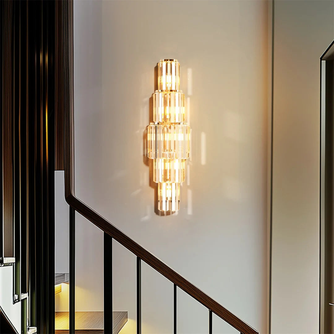 Modern 3-Tier Crystal Wall Sconce - Gold Dimmable E14 LED Wall Lamp