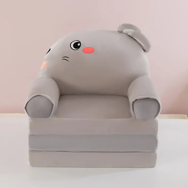 Foldable 3-Layer Plush Kids Sofa Chair Cartoon Baby Seat with Removable Cover