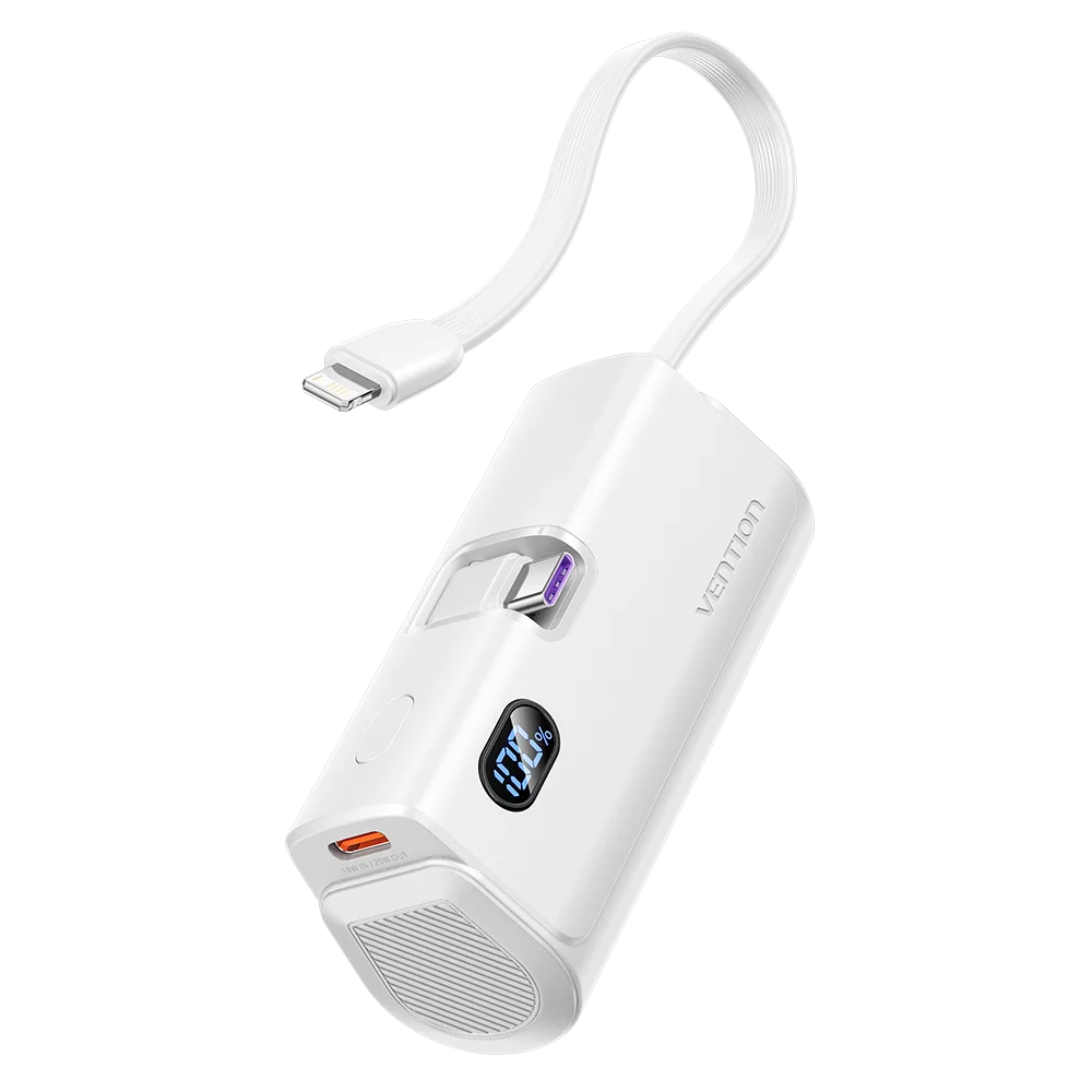 Mini Power Bank 4800mAh 22.5W USB-C PD Portable Charger with Built-In Lightning Cable – Fast External Battery for iPhone Samsung Xiaomi