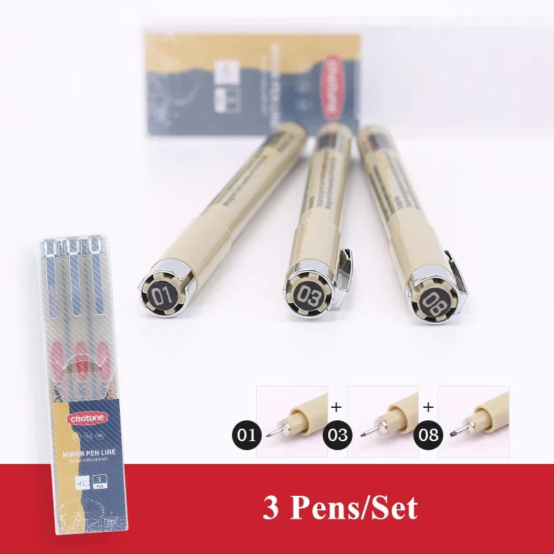 Manga Fineliner Pens - Waterproof Black Pigment Liner Set, Needle & Brush Tip for Sketching, Illustration & Inking (Set of 3–12)
