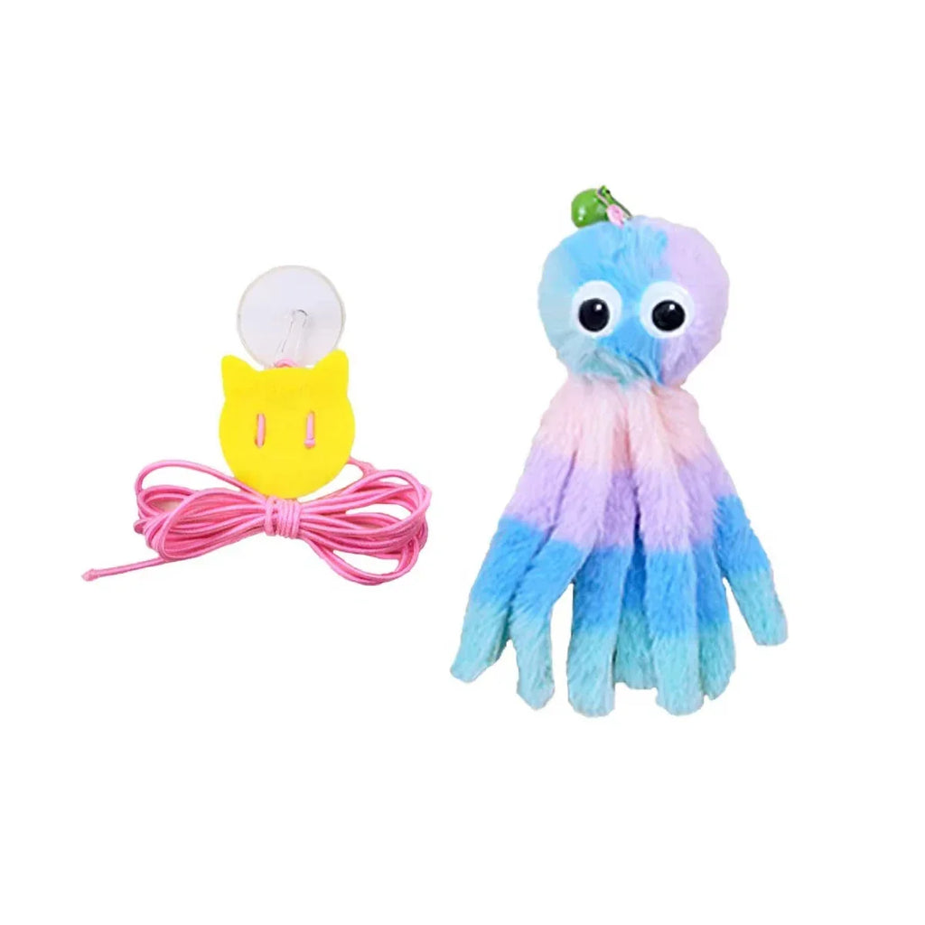 Interactive Sound Octopus Cat Toy Mint Plush with 1.5 ft (45 cm) Adjustable Elastic Rope