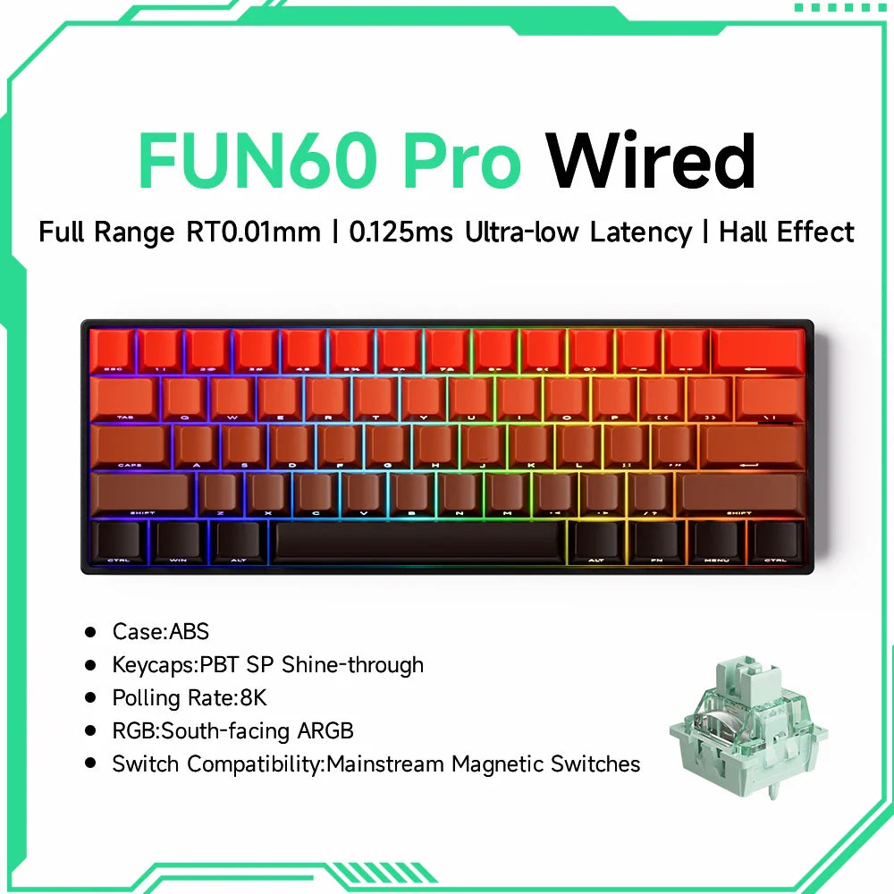 60% Magnetic Hot-Swappable Mechanical Keyboard — Tri-Mode USB-C / Bluetooth 5.0 / 2.4GHz, PBT Doubleshot Keycaps & ARGB Lighting