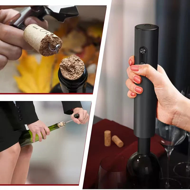 Electric Automatic Wine Opener Set — Battery-Powered Bottle Opener with Pourer, Vacuum Stopper & Foil Cutter Gift Set