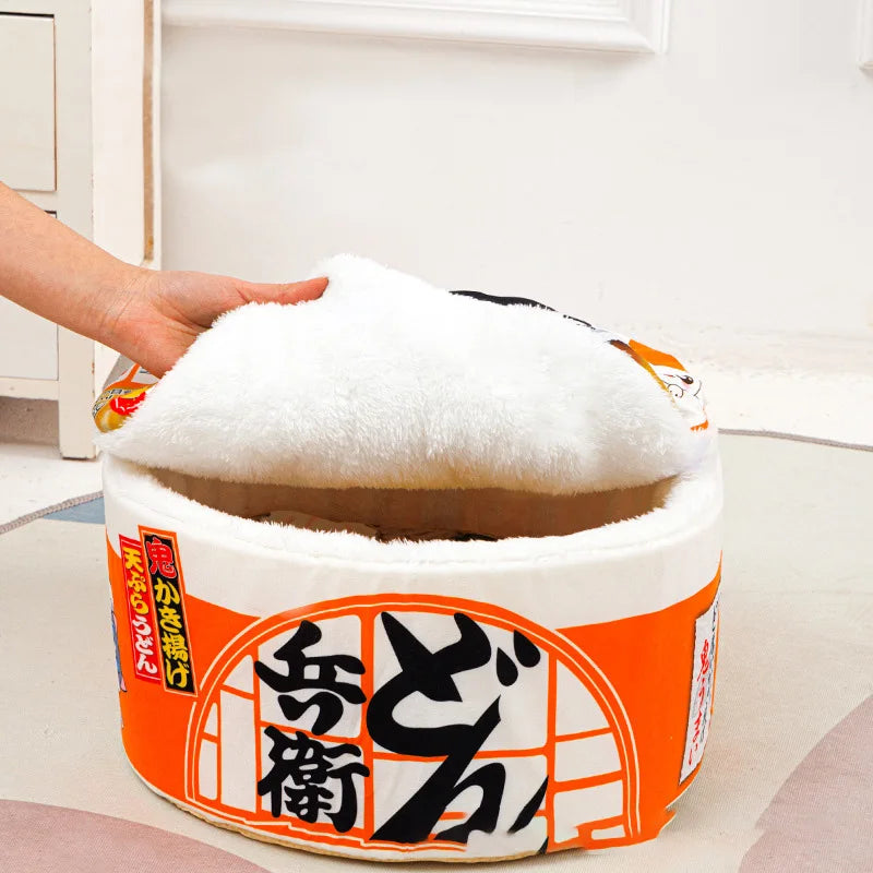 Instant Noodle Pet Bed – Cozy Udon Cup Nest for Cats & Small Dogs with Removable Cover, S 40 x 20 cm (15.7 x 7.9 in) & L 50 x 20 cm (19.7 x 7.9 in)