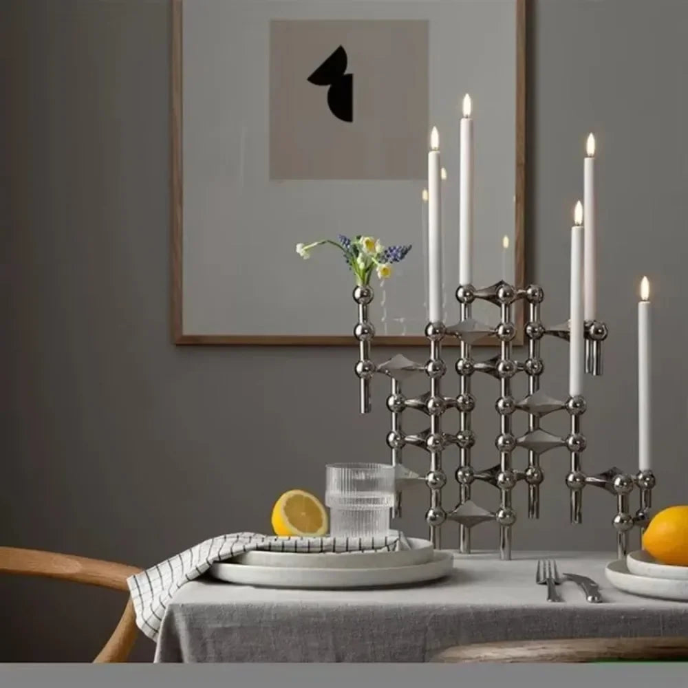 Nordic 3-Arm Metal Taper Candle Holder - Modern Vintage Candelabra for Skinny Stick Candles (Fits ≤1.2 cm / 0.47 in)