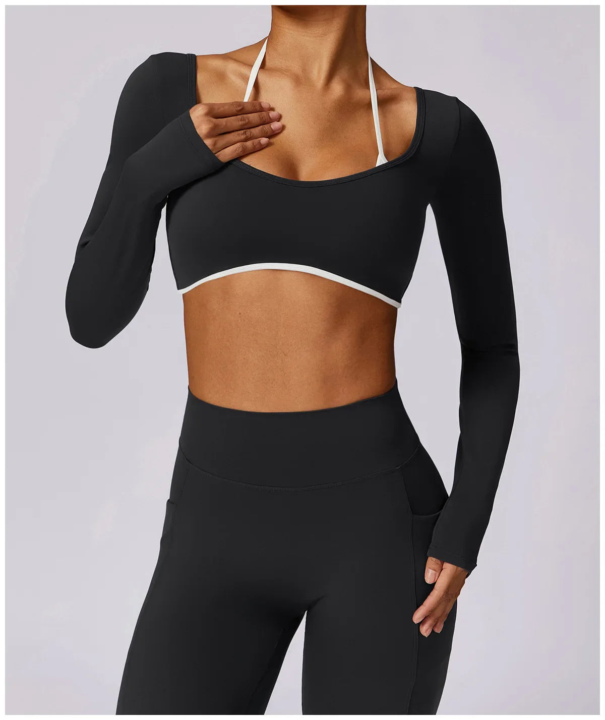 2-Piece Activewear Set – Long Sleeve Crop Top & Leggings