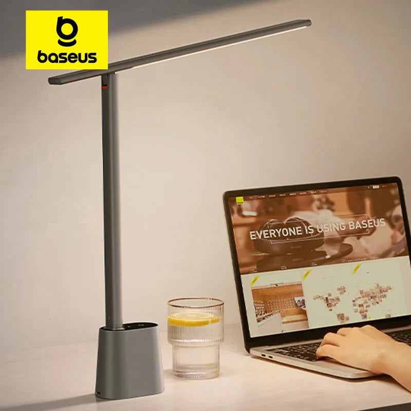 LED Eye-Protection Desk Lamp, Dimmable Foldable Rechargeable Touch Table Lamp with Adaptive Brightness for Office & Bedside Reading