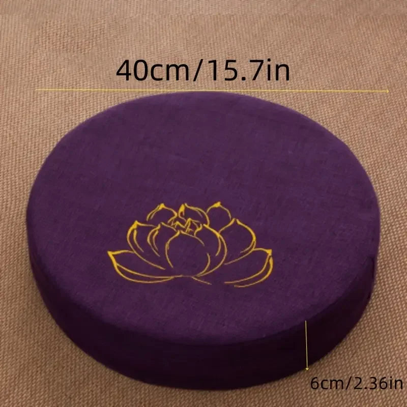 Round Linen Meditation Cushion 40 x 6 cm (16 x 2.4 in) - Firm Lotus Texture Floor Seat Pillow, Removable Washable Cover, Tatami Backrest