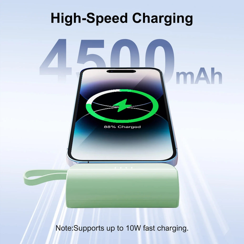 Mini 4500mAh Portable Power Bank - Dual USB-C Ports & 10W Wireless Charger for iPhone & Android