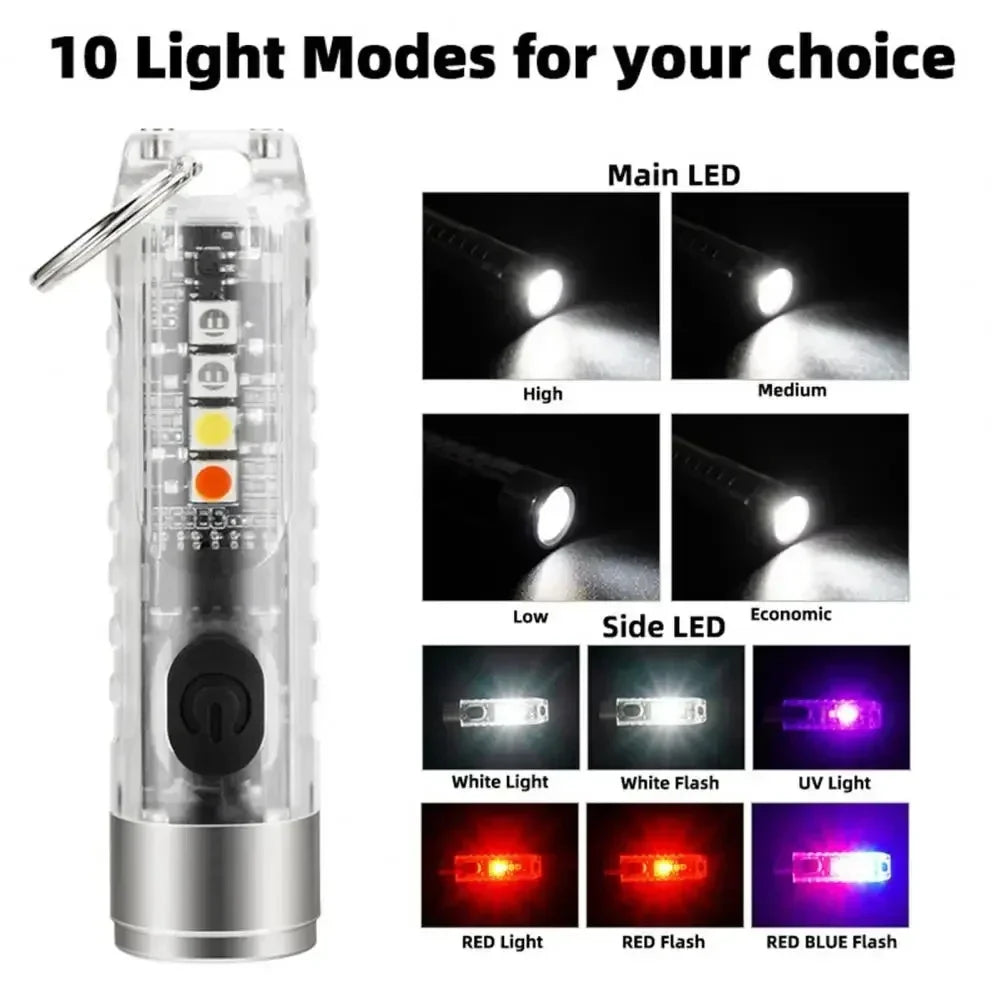 Mini Keychain Flashlight USB-C Fast Charge IP65 Waterproof Magnetic 400LM Rechargeable LED Torch for Camping & Emergency