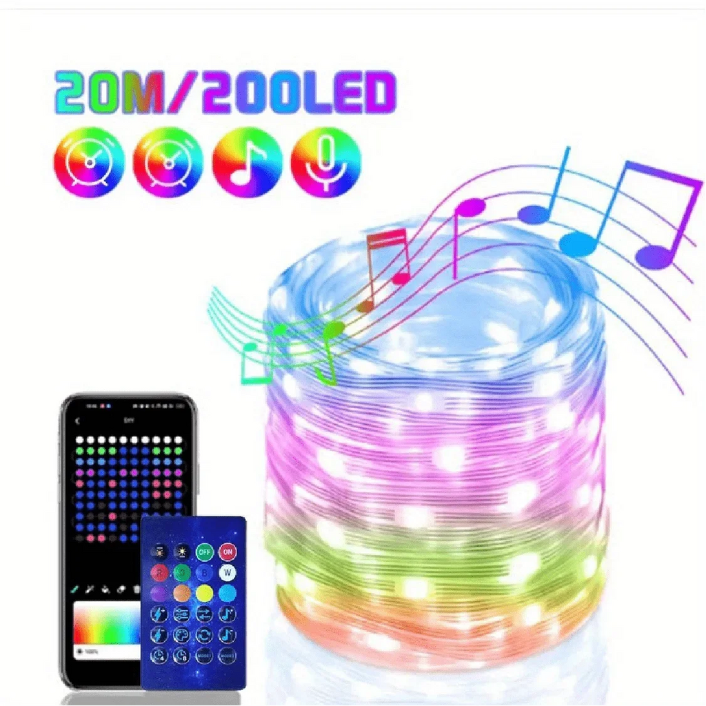 Bluetooth USB Dreamcolor LED String Lights RGBIC Music Sync 5m/10m/20m (16ft/33ft/66ft) IP65 Waterproof Fairy Garland