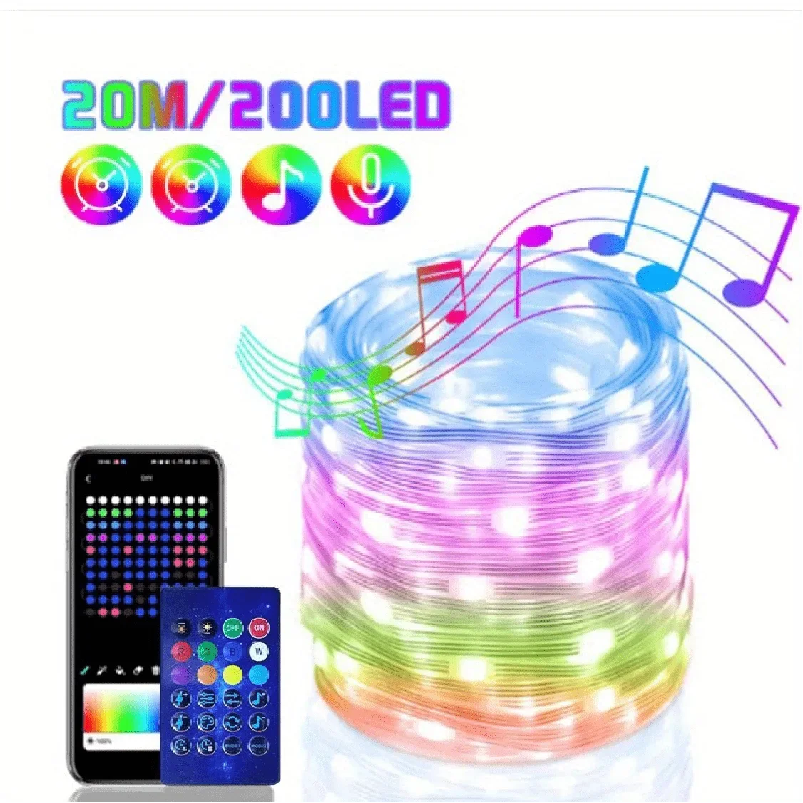 Bluetooth USB Dreamcolor LED String Lights RGBIC Music Sync 5m/10m/20m (16ft/33ft/66ft) IP65 Waterproof Fairy Garland