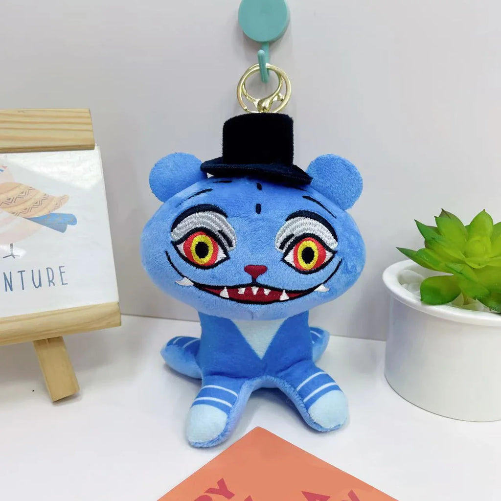 Anime K-Pop Demon Hunter Plush Keychain, Purple Tiger Monster with Black Hat and 3 Eyes Cute Plush Charm Gift