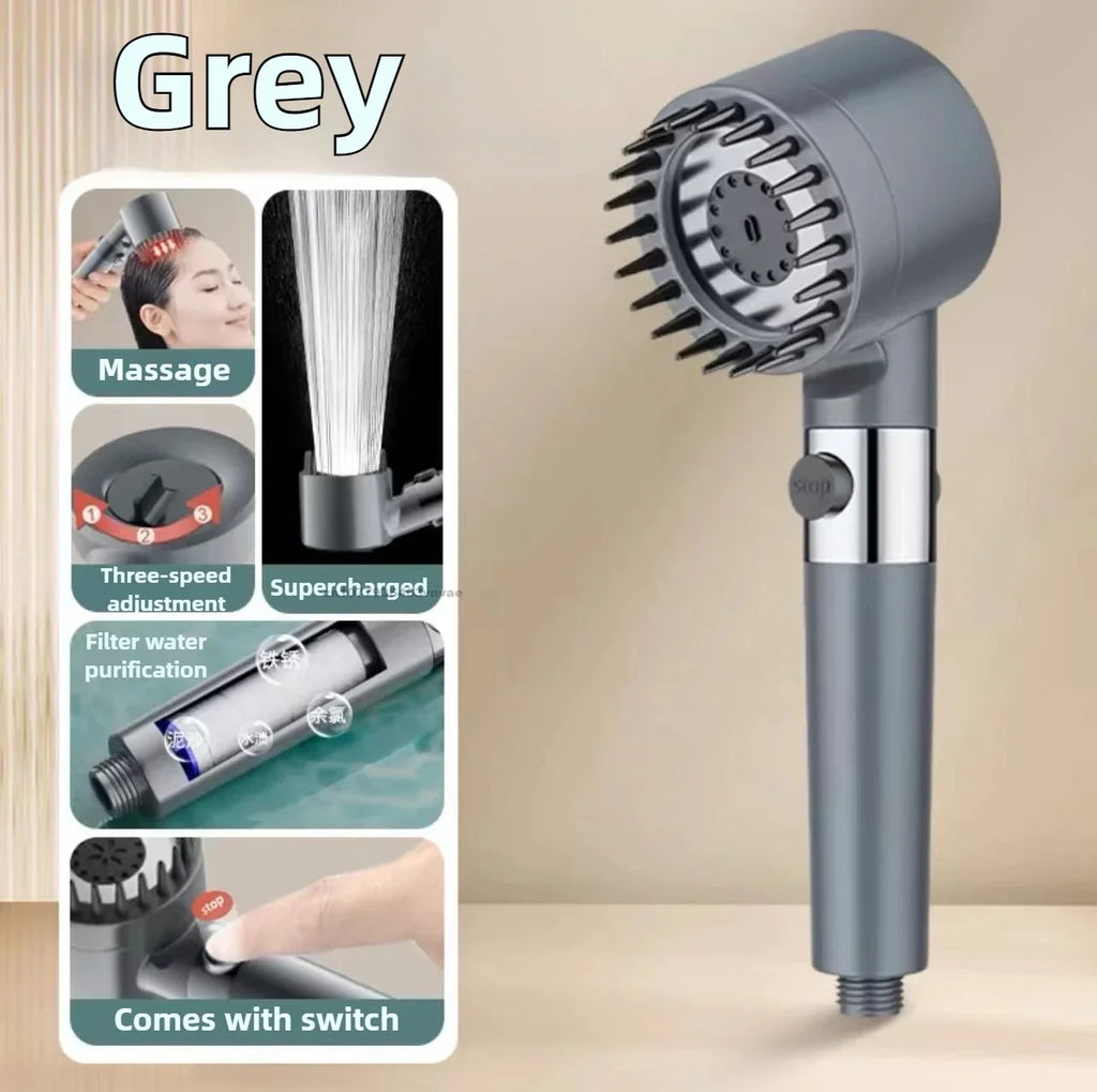 High Pressure Handheld Shower Head with Filter, One-Key Stop and Massage - Bathroom Shower Accessory