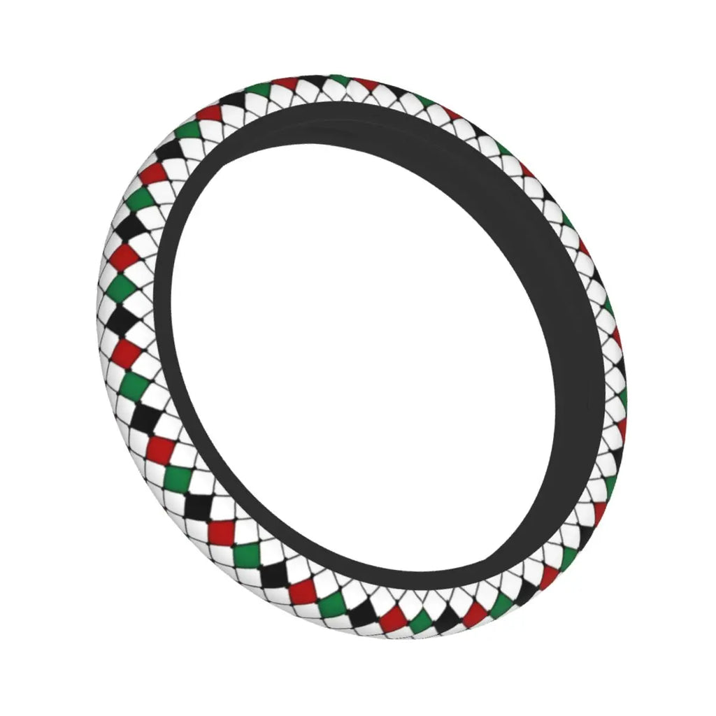 Keffiyeh Car Steering Wheel Cover 37–38 cm (14.6–15.0 in) Anti-Slip Faux Leather Colorful Kufiya Pattern