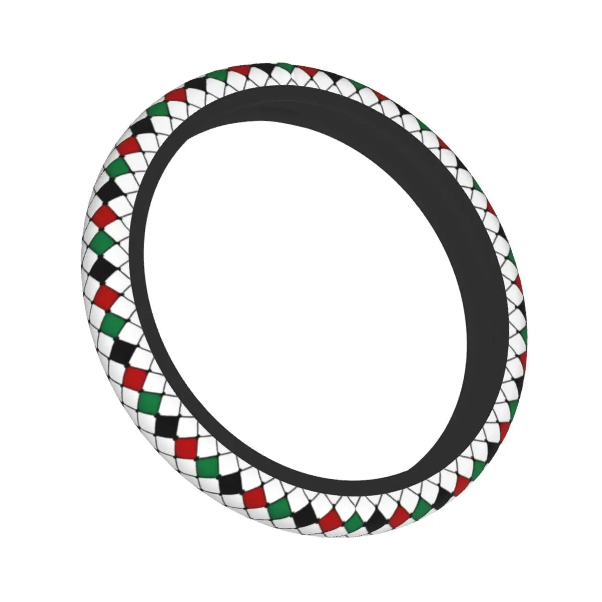 Keffiyeh Car Steering Wheel Cover 37–38 cm (14.6–15.0 in) Anti-Slip Faux Leather Colorful Kufiya Pattern