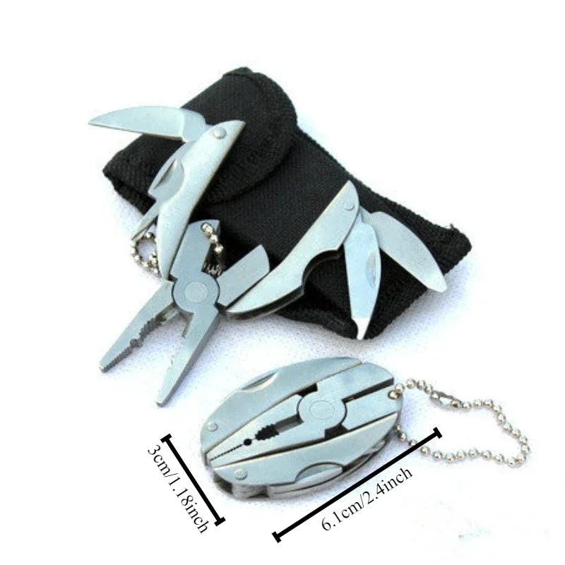 Compact Steel Multi-Tool Folding Pliers with Knife & Screwdriver, Keychain Camping Survival Tool