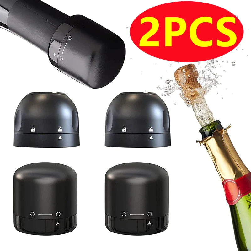2-Pack Vacuum Wine Bottle Stoppers Silicone Champagne Sealers Reusable Wine Preserver & Bar Tool