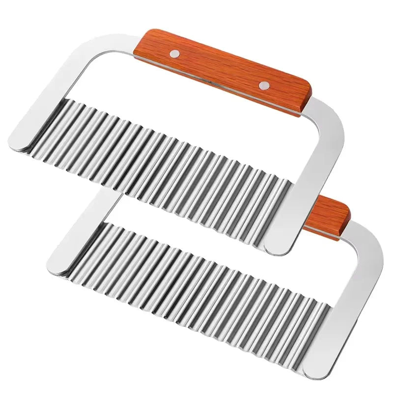 Stainless Steel Crinkle Potato Cutter with Wooden Handle – Wavy Knife for Chips & Vegetables