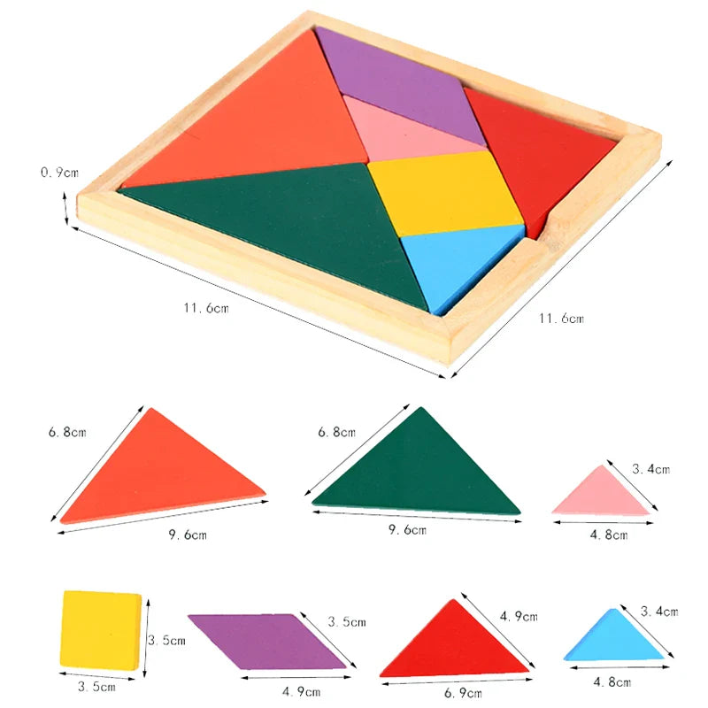 Wooden Blocks Puzzle Toy – Montessori 3D Tangram Brain Teasers