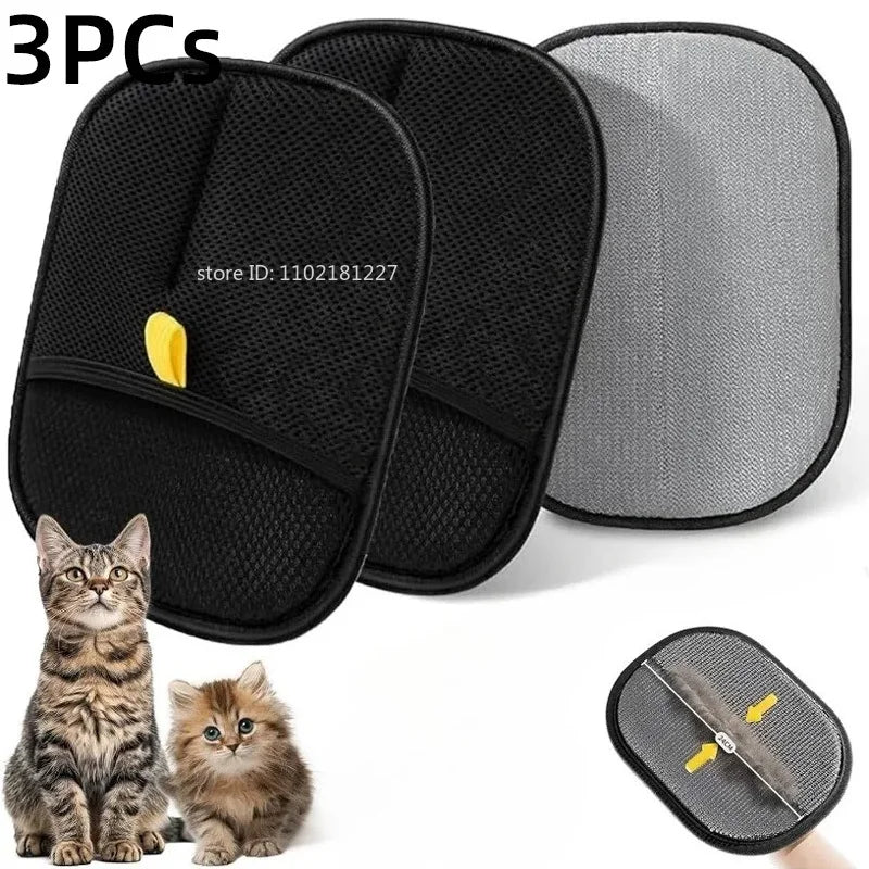 Pet Hair Removal Set – Reusable Double-Sided Grooming Gloves & Detachable Lint Brush for Dog & Cat Fur on Carpets, Sofas & Clothing