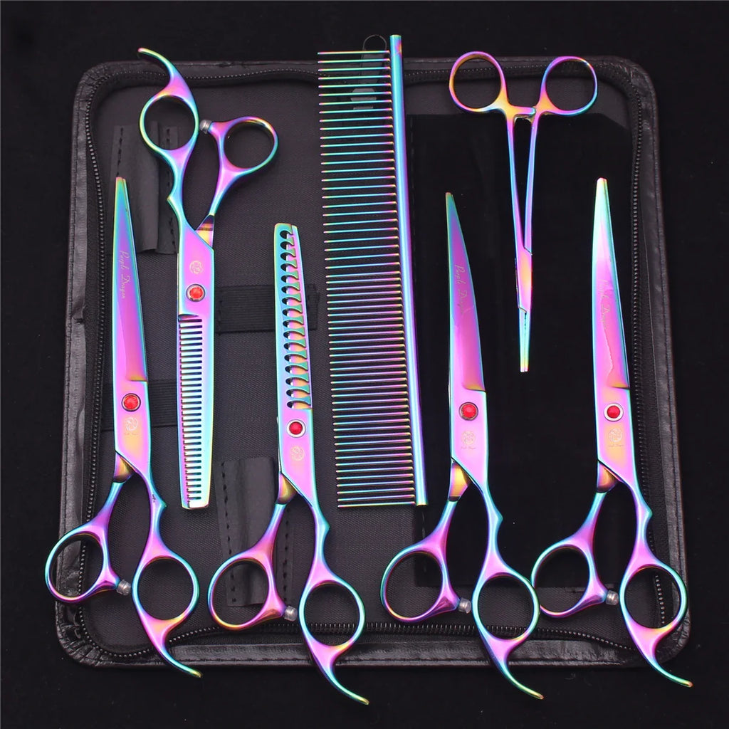 7-Inch (19.5 cm) Stainless Steel Pet Grooming Scissors Kit – Straight, Thinning, Chunker & Curved Shears