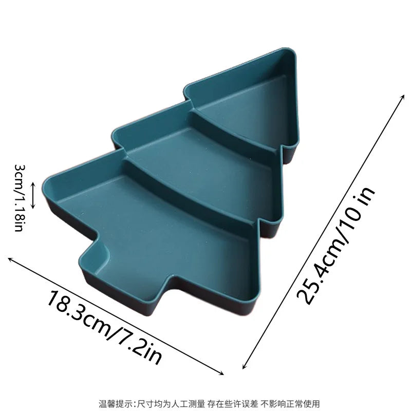 Christmas Tree Snack Plate - Food-Grade Plastic Candy, Nuts & Dry Fruit Tray (26 x 18.5 cm / 10.2 x 7.3 in)