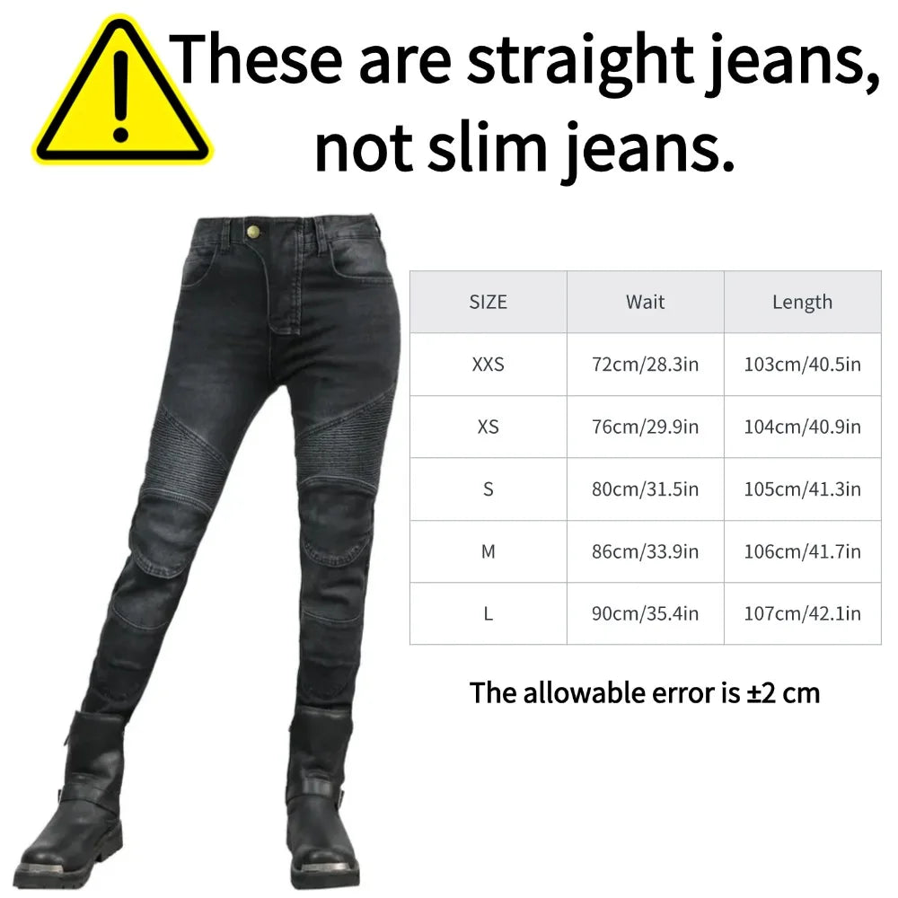 Women's Motorcycle Riding Jeans – Windproof Waterproof Anti-Tear Straight Rider Pants (All-Season)