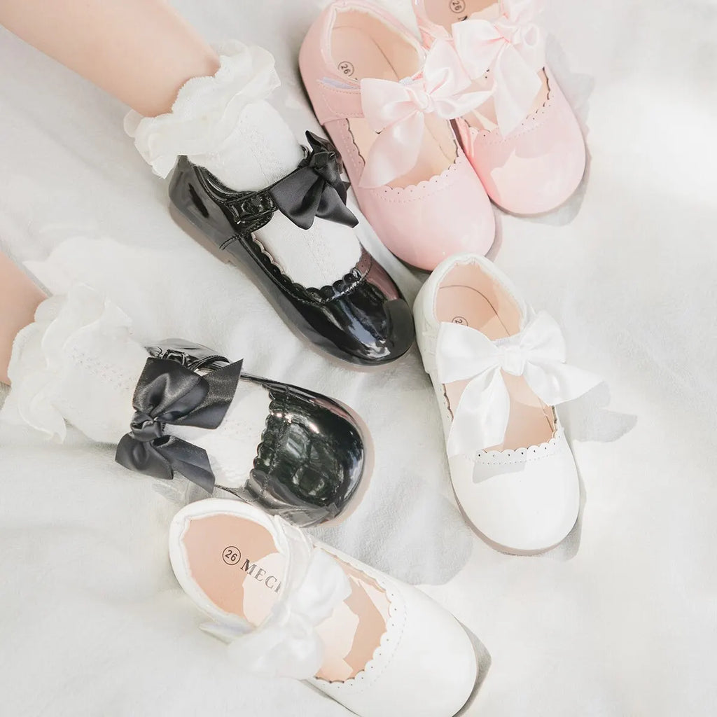 Baby Girl Mary Jane Shoes – Leather Bow Ballet Flats, Non-Slip Rubber Sole, Infant 0-12 Months