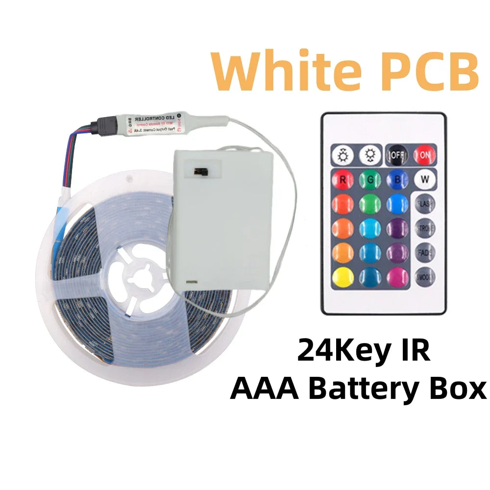 5V 5050 RGB LED Strip Light - Battery/USB Powered 0.5–5m (IP21/IP65) with Remote Control