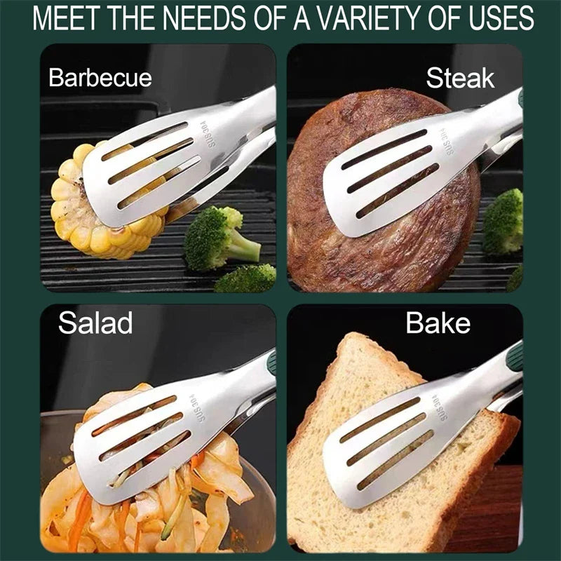 Non-Slip Stainless Steel Serving Tongs — 3 Lengths (6.9/9.3/11.2 in | 17.5/23.5/28.5 cm) for BBQ, Salad, Bread & Buffet