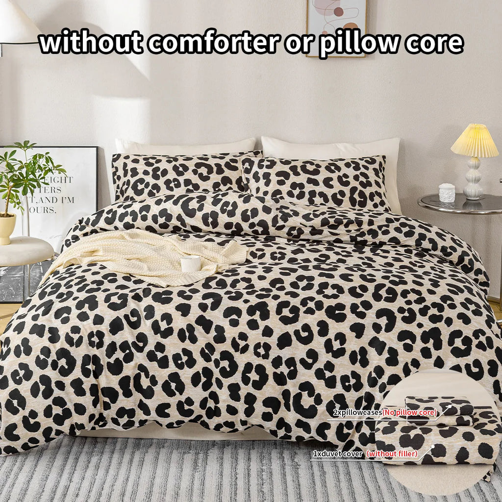 Leopard Print 3-Piece Duvet Cover Set – Soft Skin-Friendly Bedding, Includes 1 Duvet Cover & 2 Pillowcases, Multiple Sizes (39–79 in / 100–200 cm)