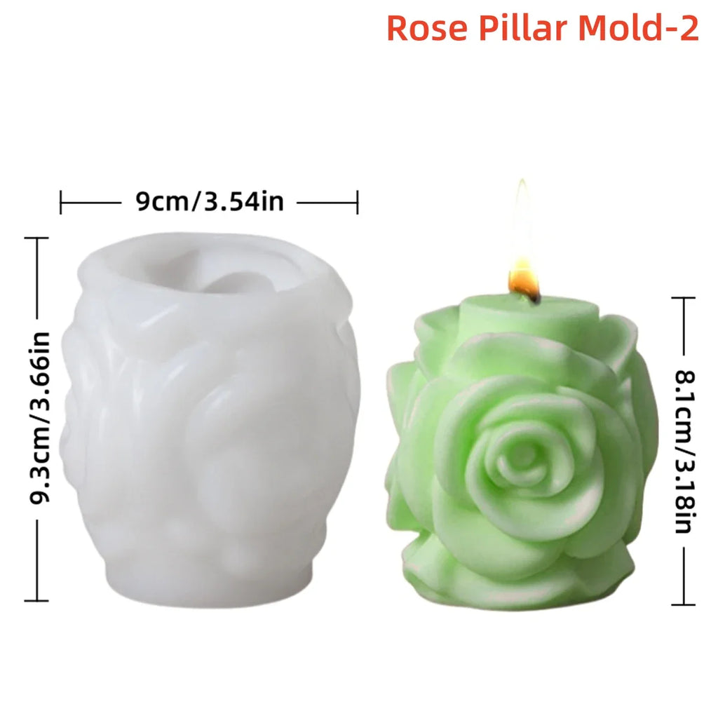 3D Rose Pillar Silicone Candle Mold – Geometric Flower Column for DIY Candles, Soap & Plaster Crafts