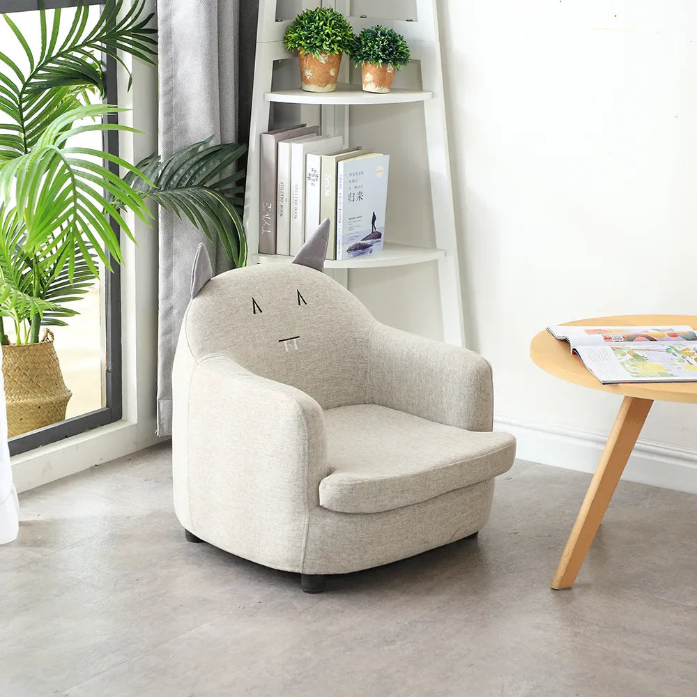 Kids Cartoon Sofa Chair — Children's Toddler Armchair & Learning Stool, Wooden Frame with High-Elastic Foam (22 x 21 x 19.7 in | 56 x 54 x 50 cm)