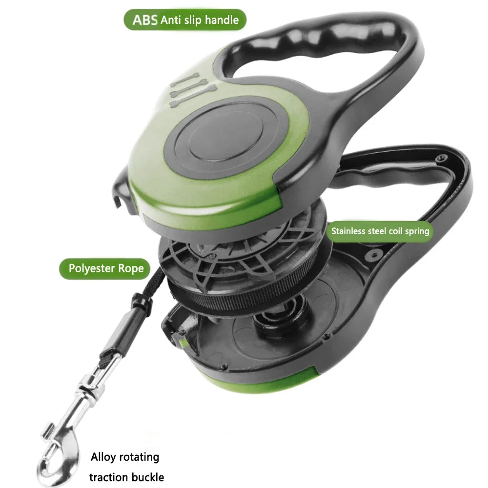 Retractable Dog Leash 3m/5m (9.8ft/16.4ft) Nylon Rope with Quick-Release ABS Case and Paw Print Keychain