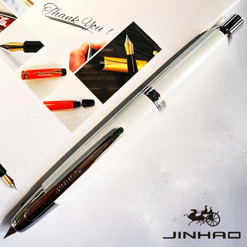 Push-Button Retractable Fountain Pen — Metal Body, Clip & Converter, EF/F Nib 0.5mm (0.02in) — Black/White