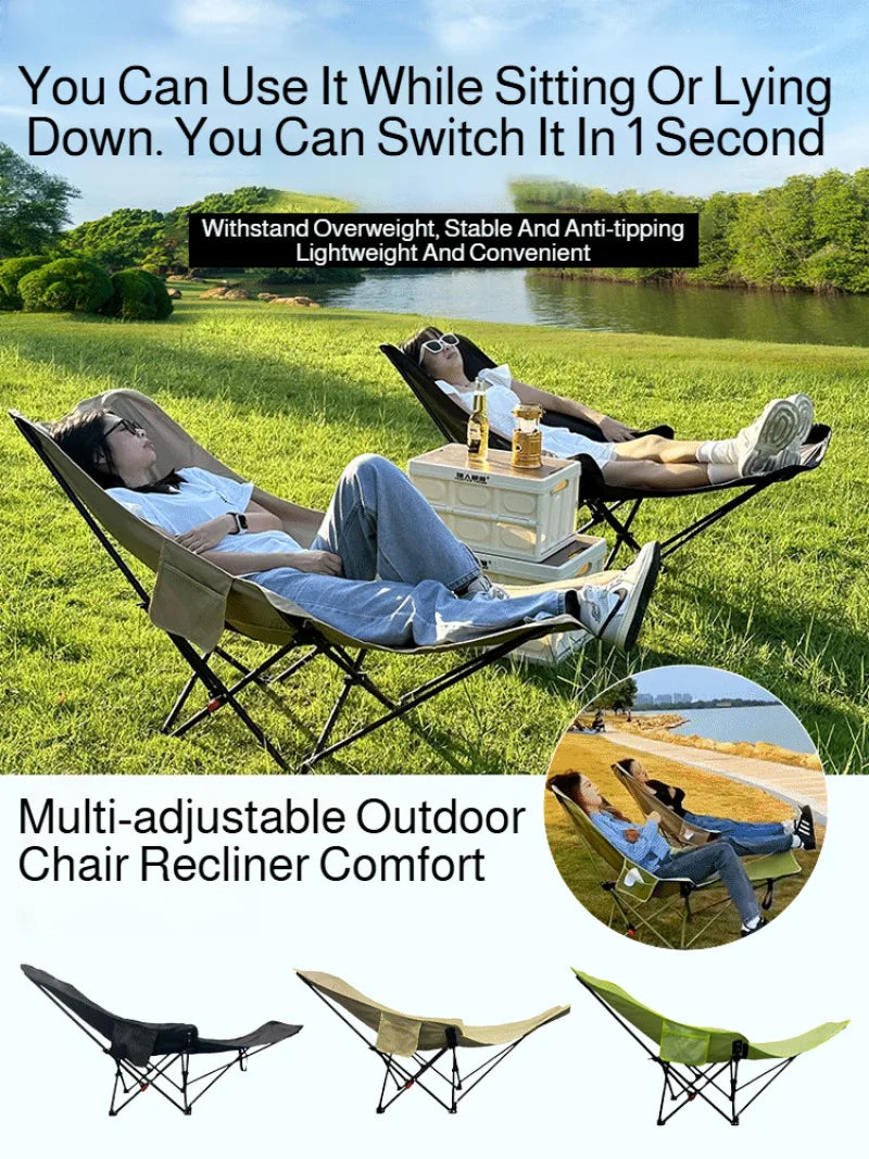 Portable Folding Recliner Chair with Curved Headrest & Leg Rest, Lightweight Foldable Outdoor Beach and Camping Chair