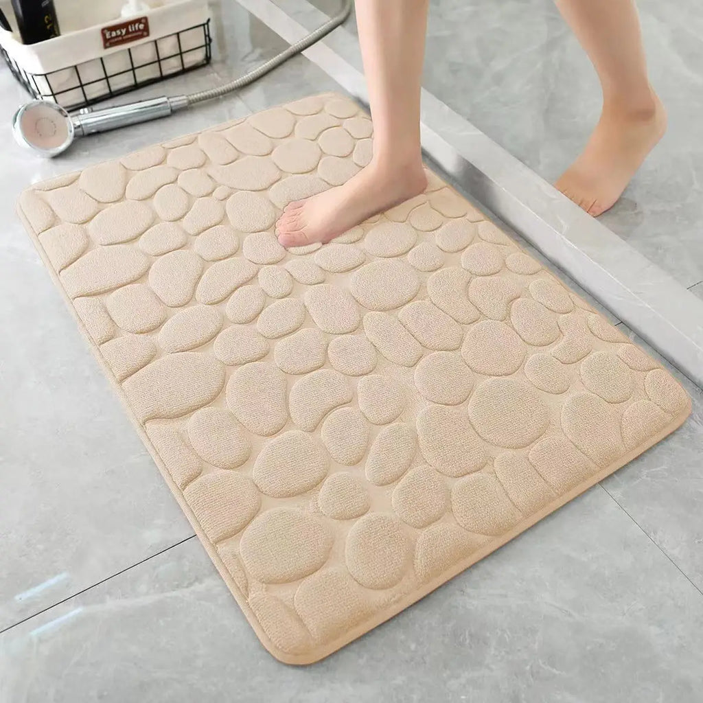 3D Non-Slip Cobblestone Bathroom Mat - Absorbent Quick-Dry Machine Washable Door & Floor Doormat