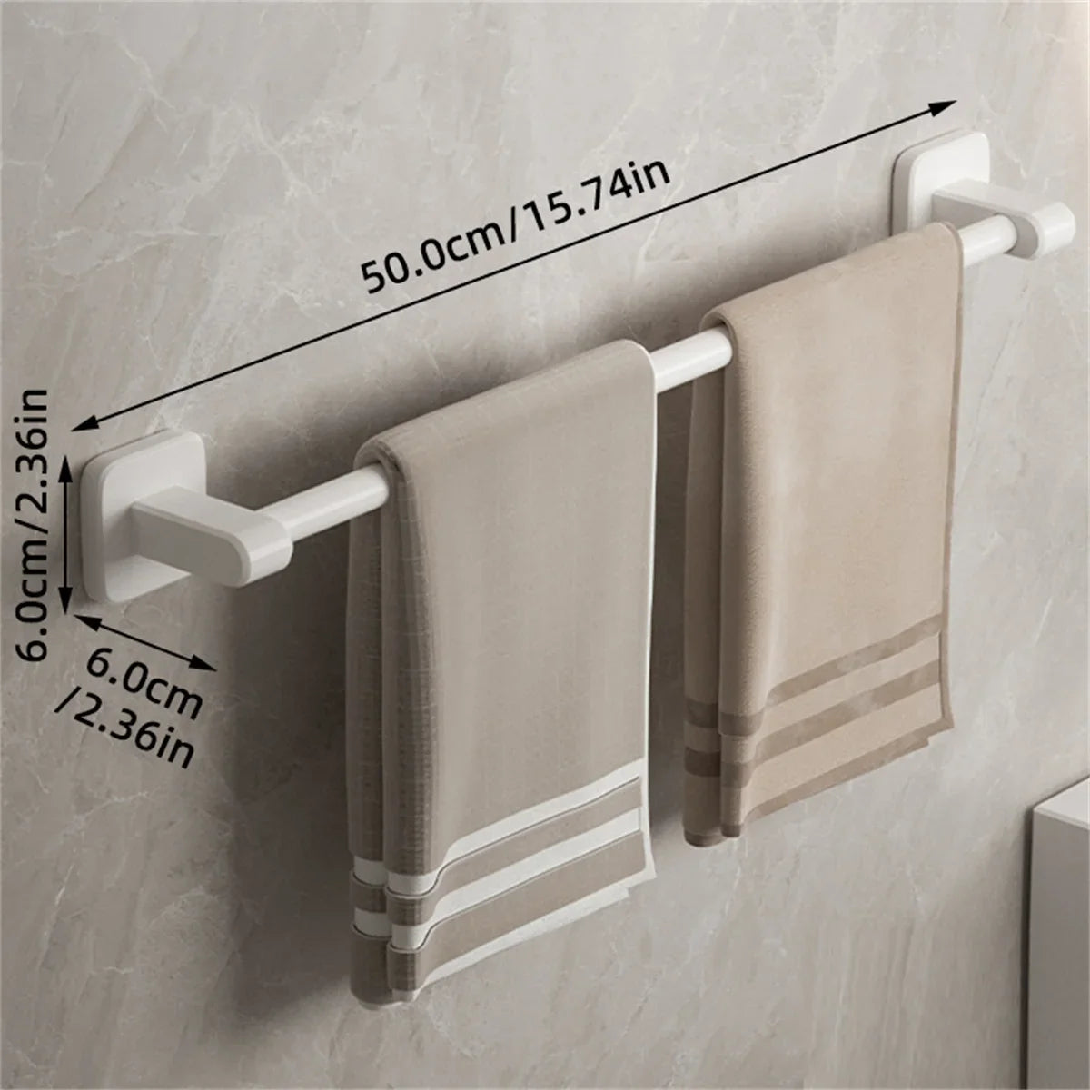 Self-Adhesive Double Towel Bar No-Drill Bathroom Towel Rack White/Gray