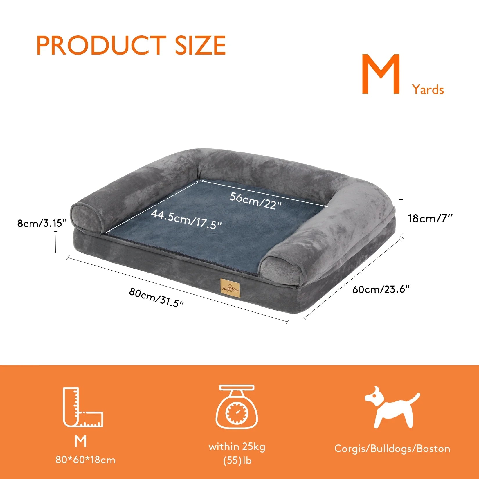 Orthopedic Dog Bed – Foam Pet Mattress Sofa with Bolster, Removable Washable Cover, Waterproof Liner (Sizes M-L-XL-2XL)